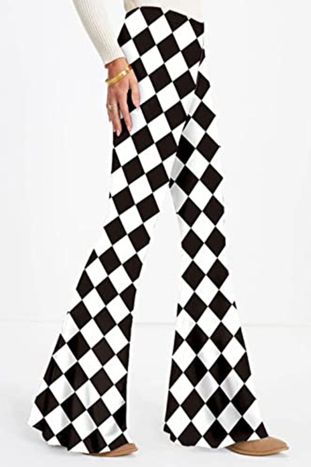 Checkered Flare Leg Pants