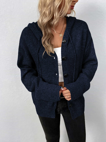 Casual Hooded Button-Down Sweater