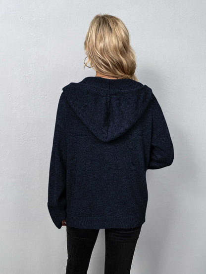 Casual Hooded Button-Down Sweater