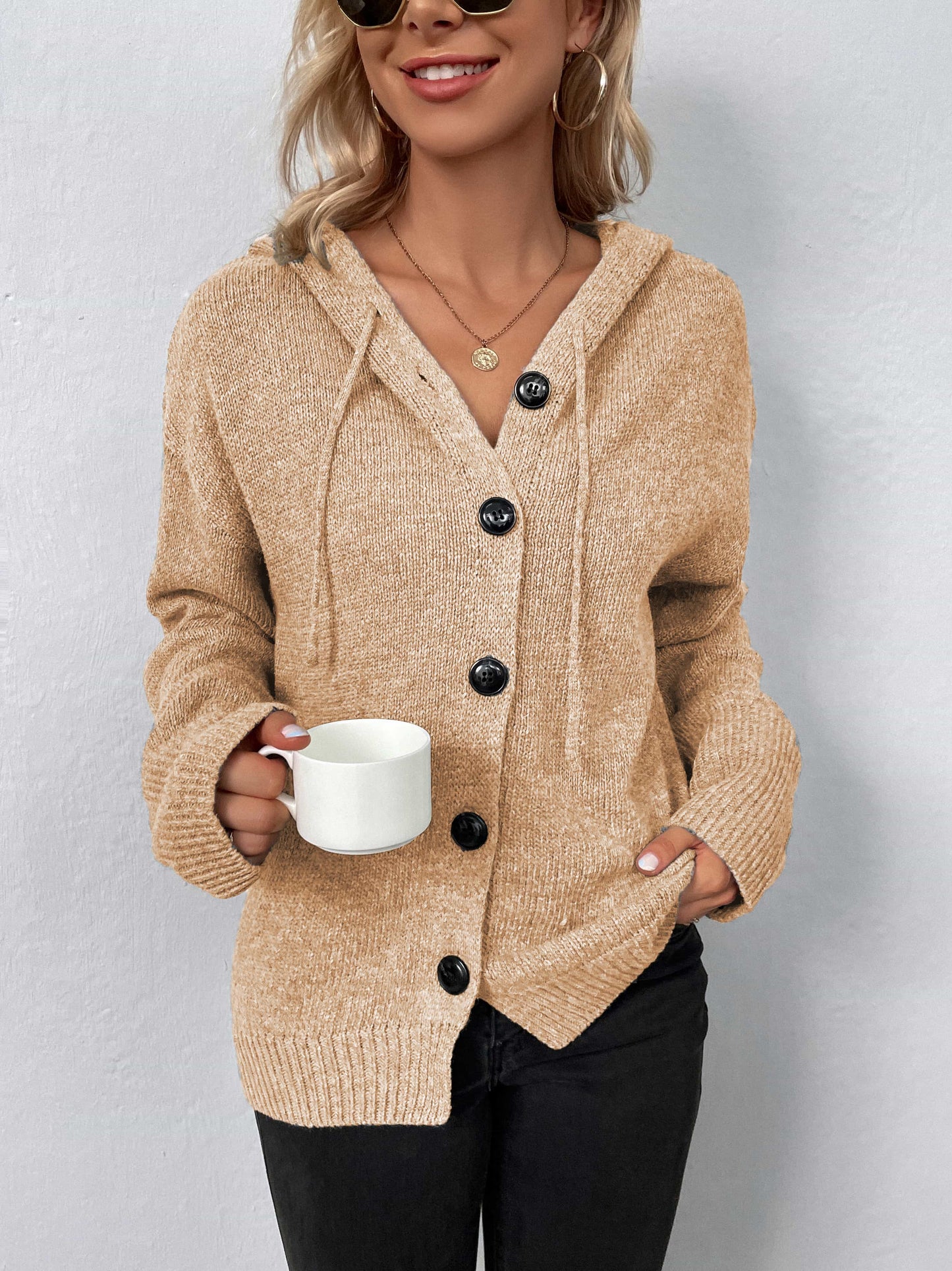 Casual Hooded Button-Down Sweater