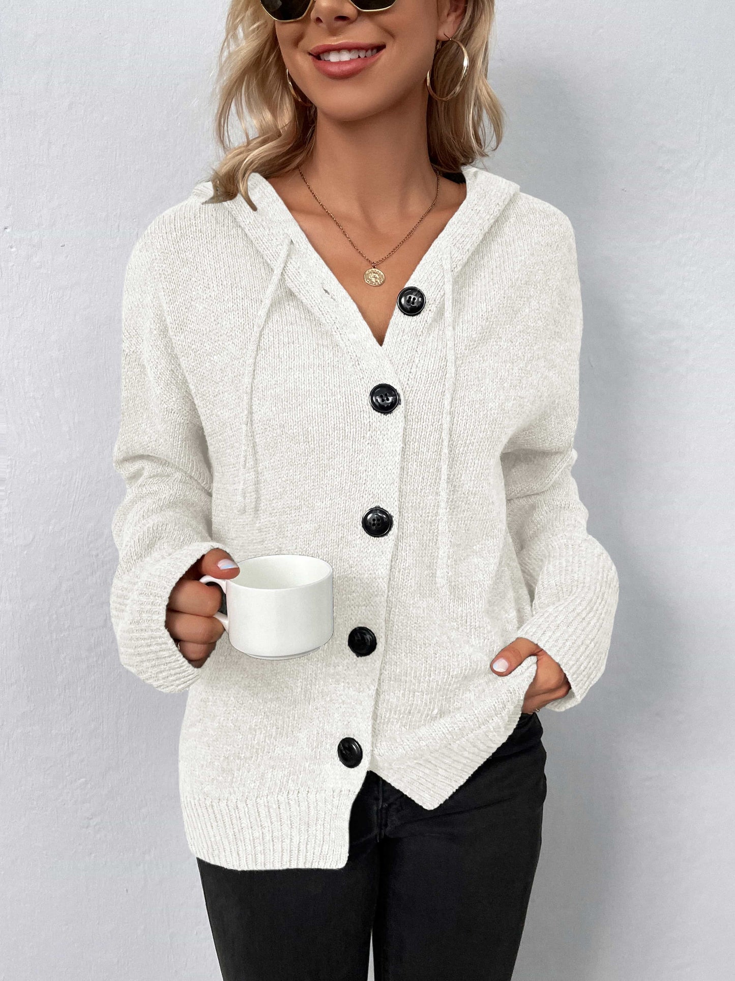 Casual Hooded Button-Down Sweater