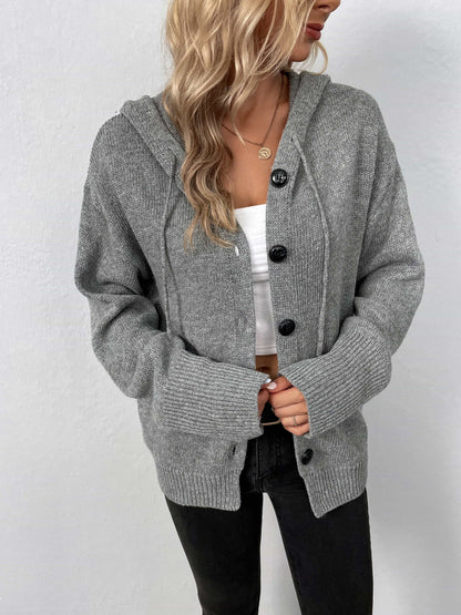 Casual Hooded Button-Down Sweater